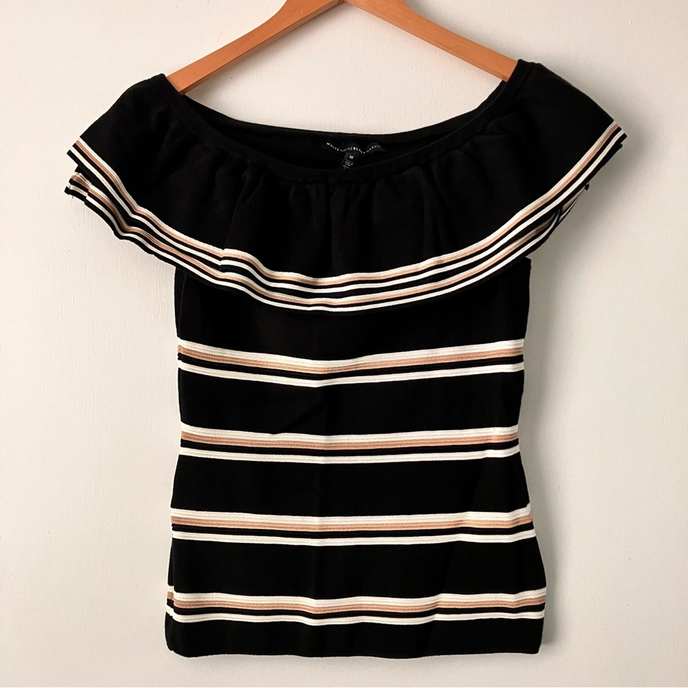 White House Black Market Sleeveless Knit Off - Shoulder Top Black Tan